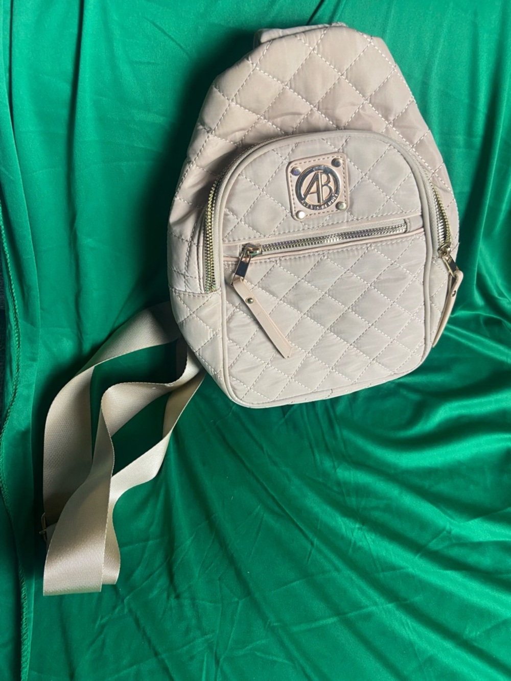 AB Quilted Mini Backpack in Light Beige